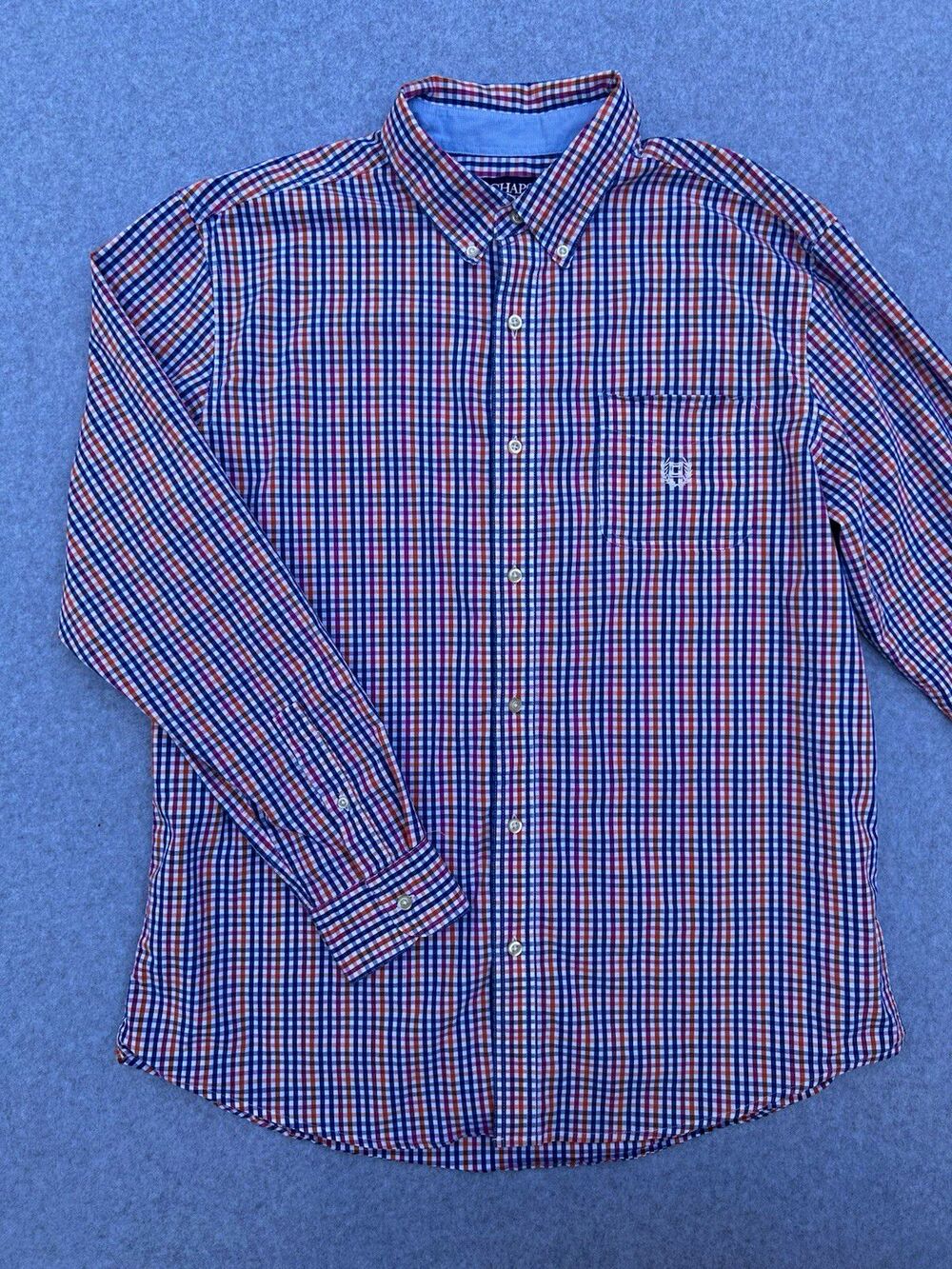 Chaps Stretch Easy Care Men's Button-Up Button-Down Check Shirt Blue Red XL